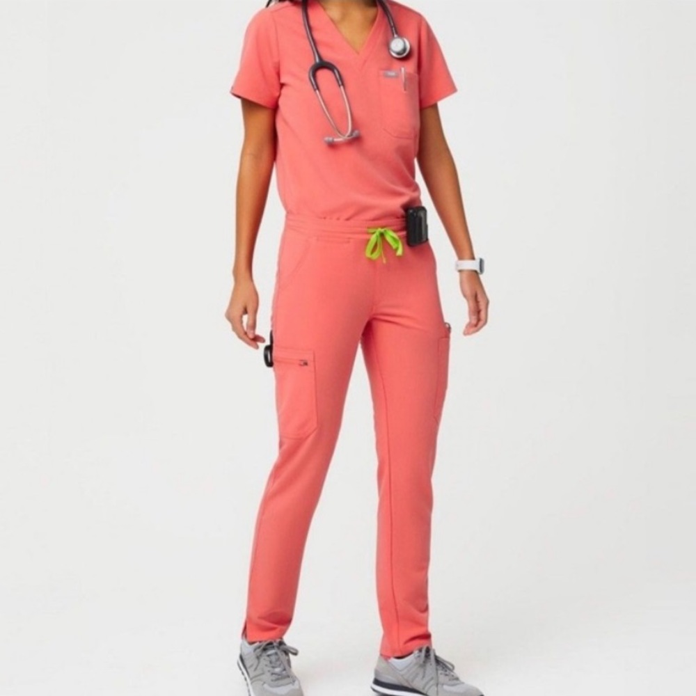 NWT Figs Hot Coral Yola Skinny Scrub Bottoms